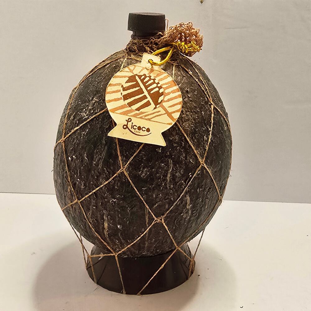 Vintage Dominican Republic Coconut Shell Liquor Bottle Tiki Bar Decor Empty